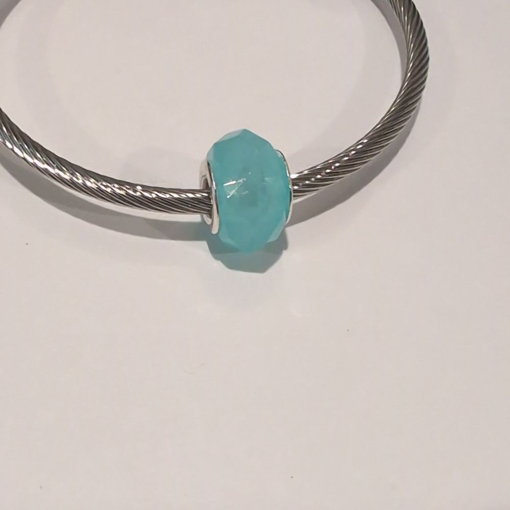 Silver Blue Faceted Charm for Pandora Style
